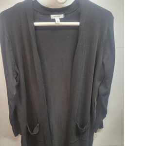 Nine West Black Cardigan Sweater Open Front Pockets Womens Medium Career Casual‎